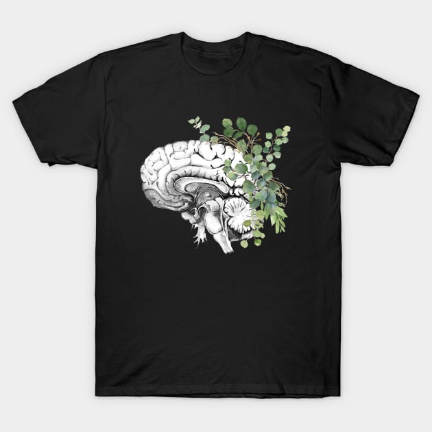 Brain human anatomy,leaves green, mental T-Shirt by Collagedream